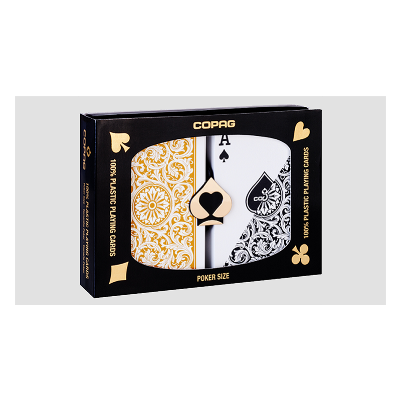 Copag 1546 Plastic Playing Cards Poker Size Regular Index Black and Gold Double-Deck Set wwww.magiedirecte.com