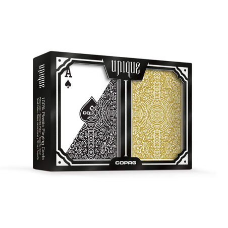 Copag Unique Plastic Playing Cards Poker Size Regular Index Black and Gold Double-Deck Set wwww.magiedirecte.com