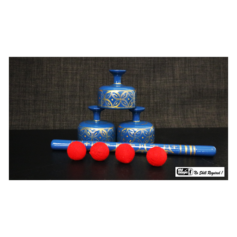 Indian Street Cups with Wand (Hand painted blue) - Mr. Magic wwww.magiedirecte.com