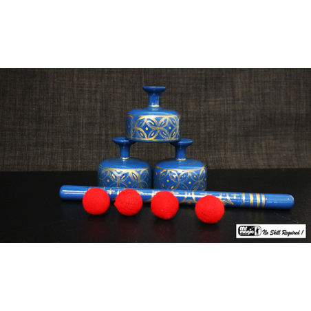 Indian Street Cups with Wand (Hand painted blue) - Mr. Magic wwww.magiedirecte.com