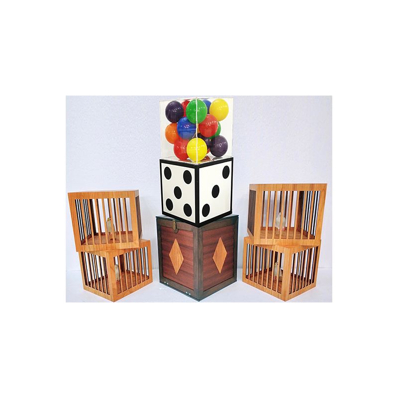 Transformation of Dice to Crystal Cube then to 4 Cages (Wooden) by Tora Magic - Trick wwww.magiedirecte.com