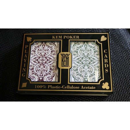 KEM Bridge Plastic Playing Cards Jacquard (Purple and Green 2 Deck Set Jumbo Index) - Trick wwww.magiedirecte.com